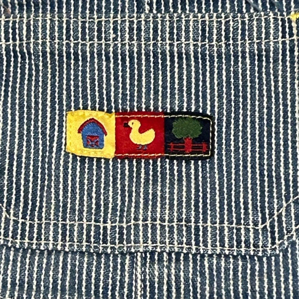 Vintage Striped Blue Kids Overalls with Tractor Patch